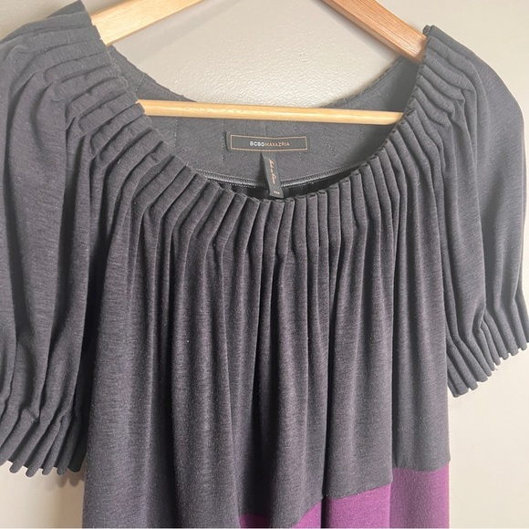 BCBGMAXAZRIA Color Block Charcoal, Purple, Navy Short Sleeve Dress EUC - Picture 2 of 9
